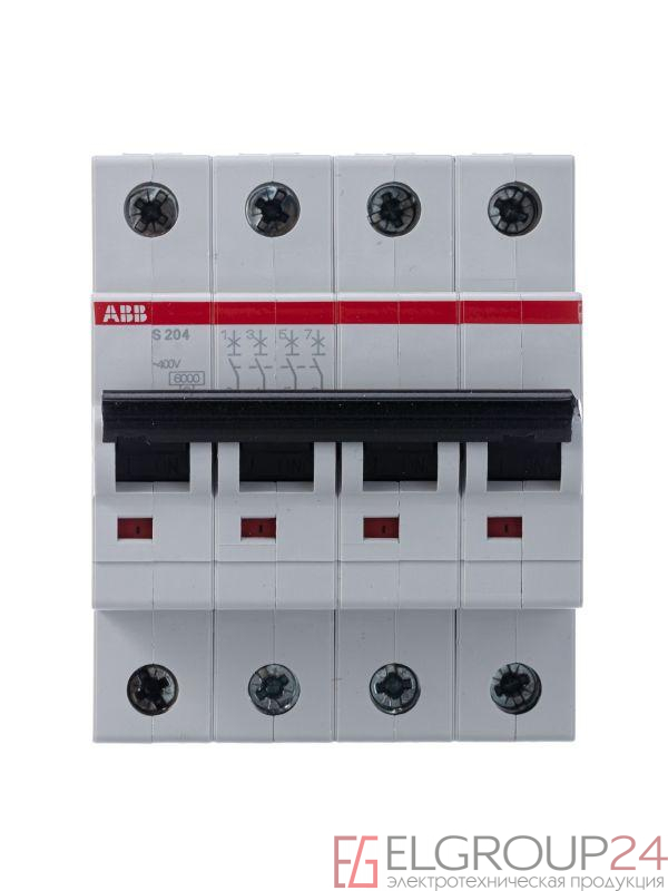 Выключатель автоматический модульный 4п C 6А 6кА S204 C6 ABB 2CDS254001R0064 3