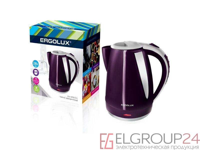 Чайник пластиковый ELX-KP02-C15 фиолет.-сер. 1.8л 160-250В 1500-2300Вт Ergolux 14338 0
