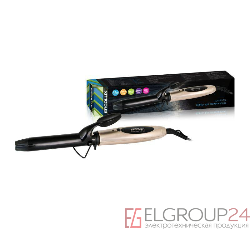 Щипцы для завивки волос ELX-CI01-C64 32Вт 220-240В черн./зол. Ergolux 13133 0