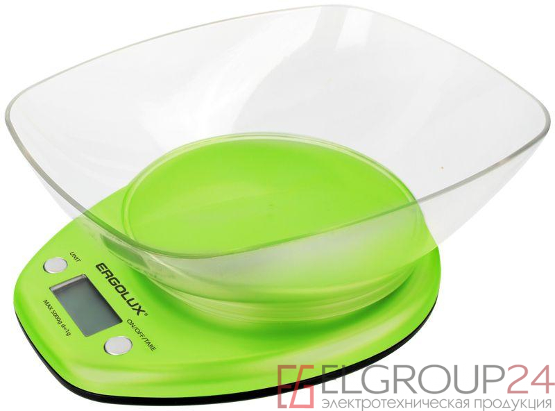 Весы кухонные ELX-SK04-C16 до 5кг со съемной чашей салатовые Ergolux 13605 0