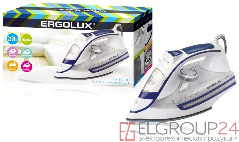 Утюг паровой ELX-SI03-C35 электр. 2600Вт 220-240В керамика бел./син. Ergolux 13128 0
