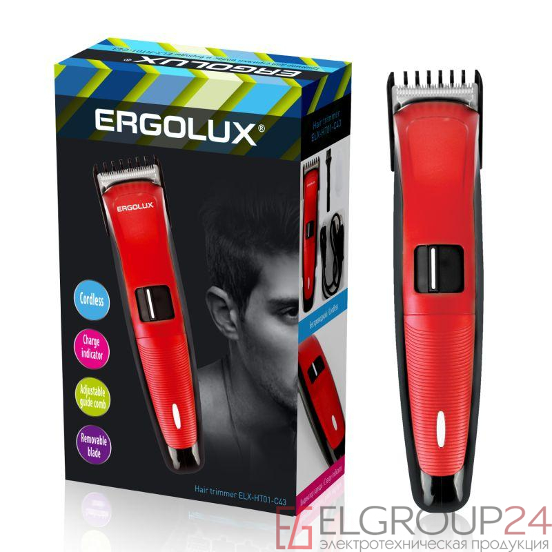 Триммер для волос и бороды ELX-HT01-C43 аккумуляторный в компл. 220-240В красн. Ergolux 13962 0